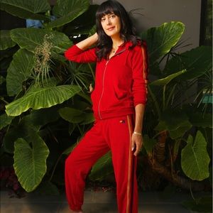 Aviator Nation Red Velour Suit Small